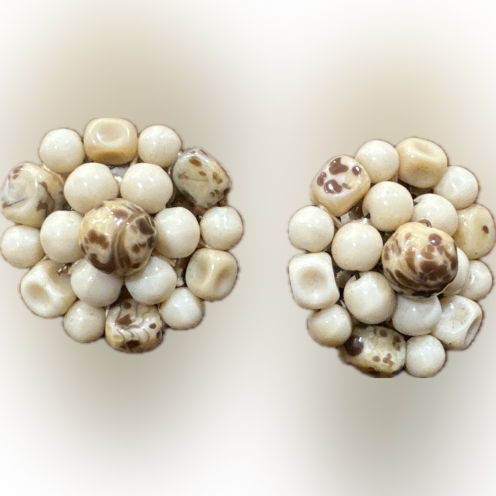VINTAGE Earrings- Made in Western Germany- Cream/Beige Clip On Earrings